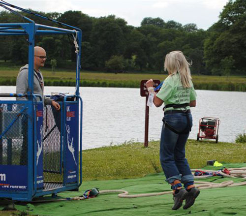 jayne hopping into the bungee cage