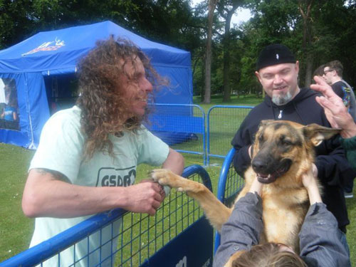 karla the gsd welcoming her dad back