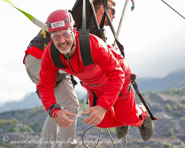 steve hanging on zip wire