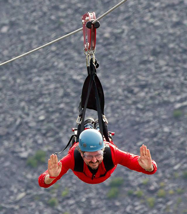 coming in to land at the bottom of the zipwire