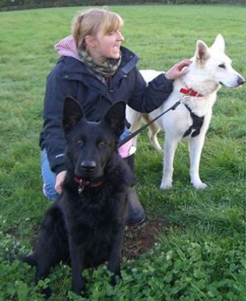 karie-ann with her 2 german shepherds willow and stan