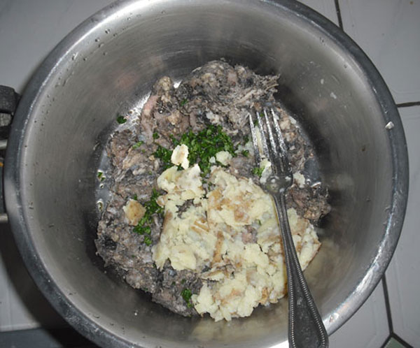 tripe, parsley and mash potato before being mixed