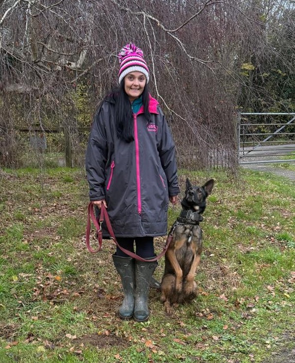 Waterproof Robe modelled by volunteer Alice and her dog Xena