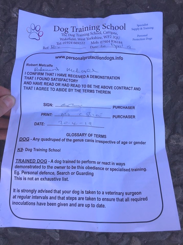 Bob Metcalfe dog trainer contract